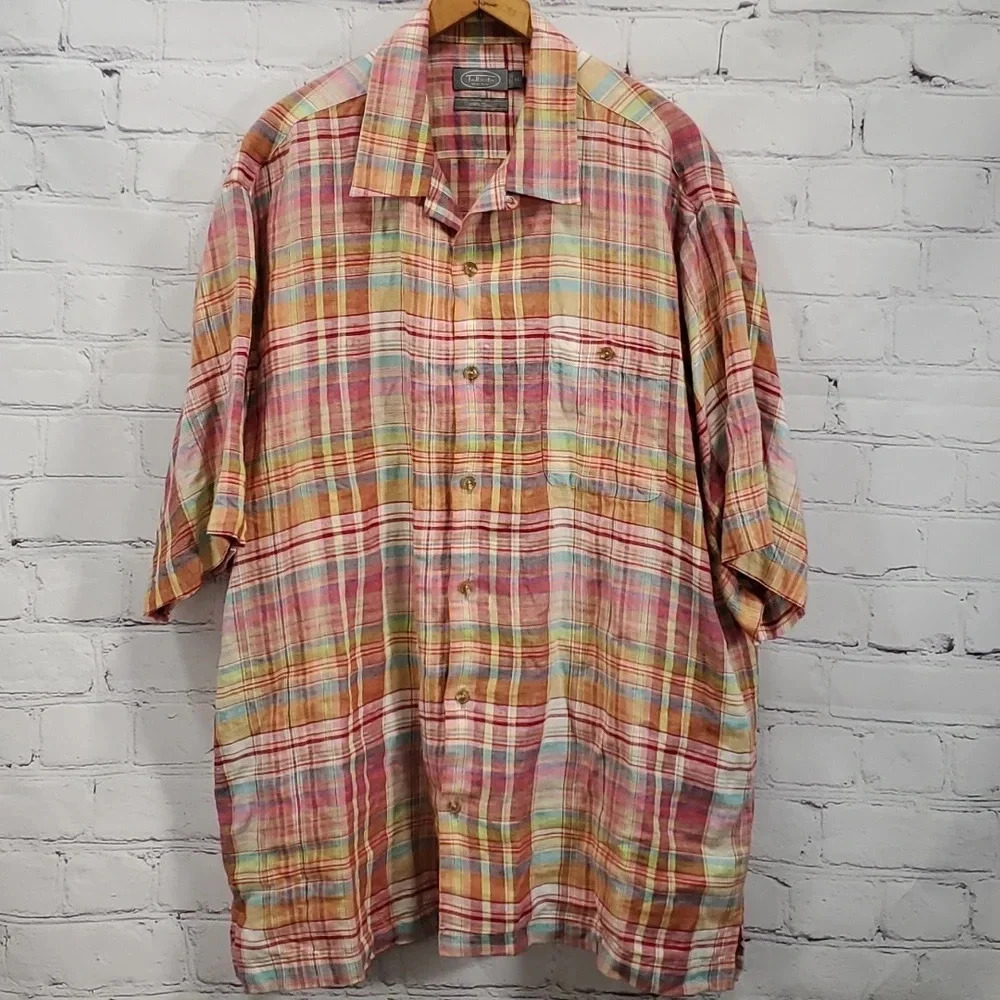 Talbots Men's 100% Linen Short Sleeve Shirt, Size XL
